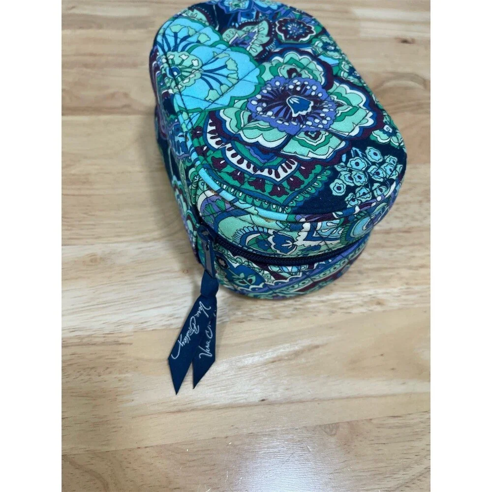 Vera Bradley Zip-Around Travel Jewelry Case Organizer Blue Green Floral